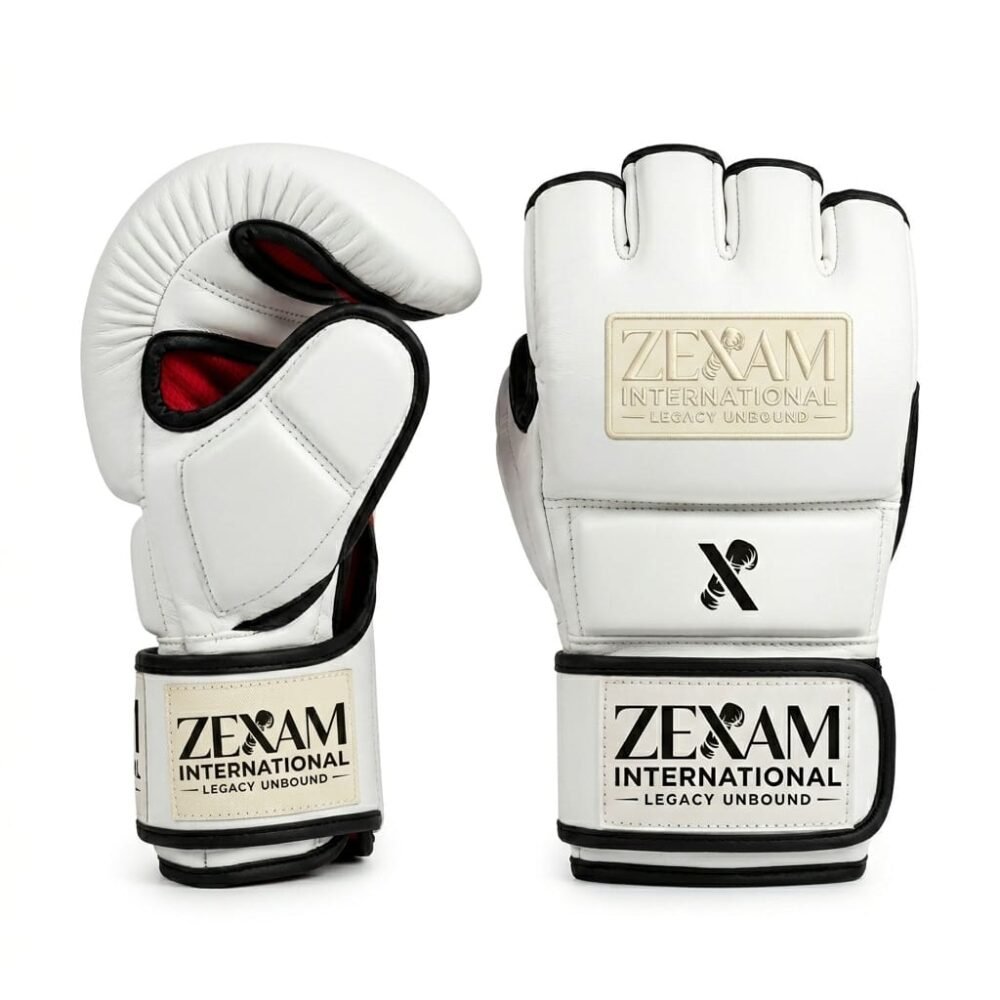 Professional White Leather MMA Gloves | High-Impact Sparring Gear
