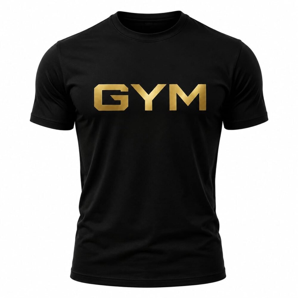 Ultimate Black Gym Workout Tee – Gold Graphic Activewear