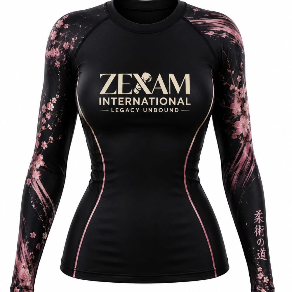 Women's BJJ MMA Compression Top – Sakura Pink Graphic Rash Guard