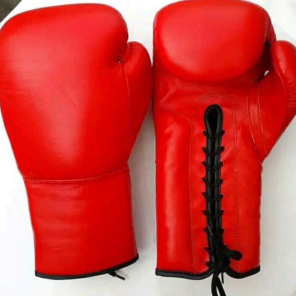 Boxing Gloves | Premium Leather | Fight Gloves | Red |  Lace-Up Fighting Gloves