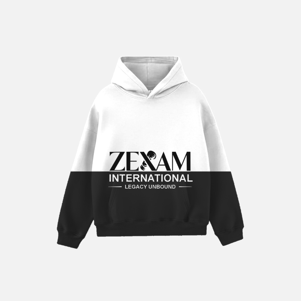 Two-Tone Black & White Oversized Hoodie | Zexam International – Split Logo Edition